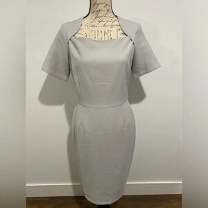 Love, Benito Square Neck Shirt Sleeve Light Gray Dress Size Large NWT